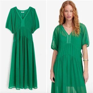 MADEWELL Sheer V-Neck Dolman Maxi Dress Verdant Kelly Green Size Small